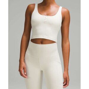 Lululemon Women's Sz 8 White Ribbed Crop Tank Top With Built-In Bra